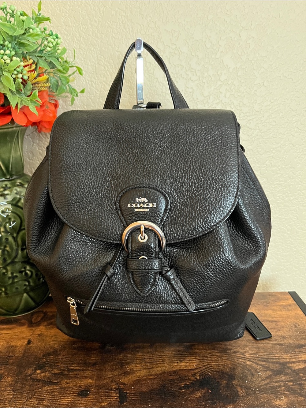 EXCELLENT Coach Kleo black pebble leather backpack